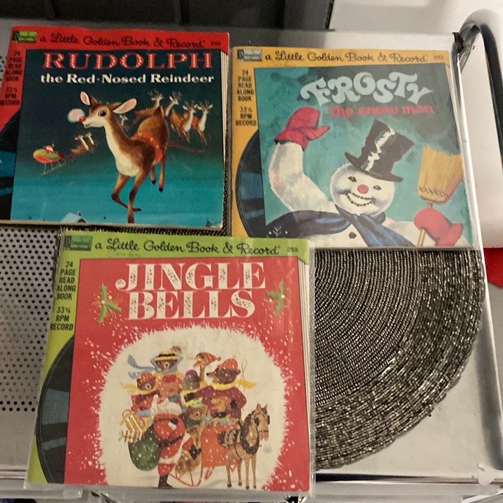 Lot of 3 Vintage Holiday Little Golden Book & Records -33 1/3 Rpm Vinyl